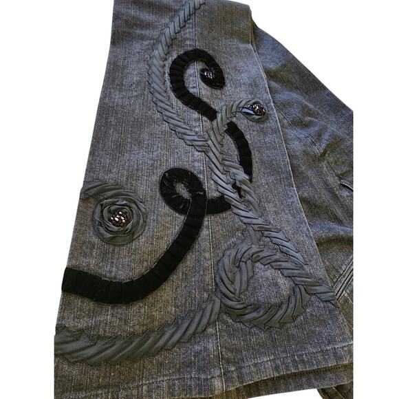 Vintage Y2K Dana Buchman Flare Black Stretch Beaded Embellished Pants Size 8 - Picture 4 of 13